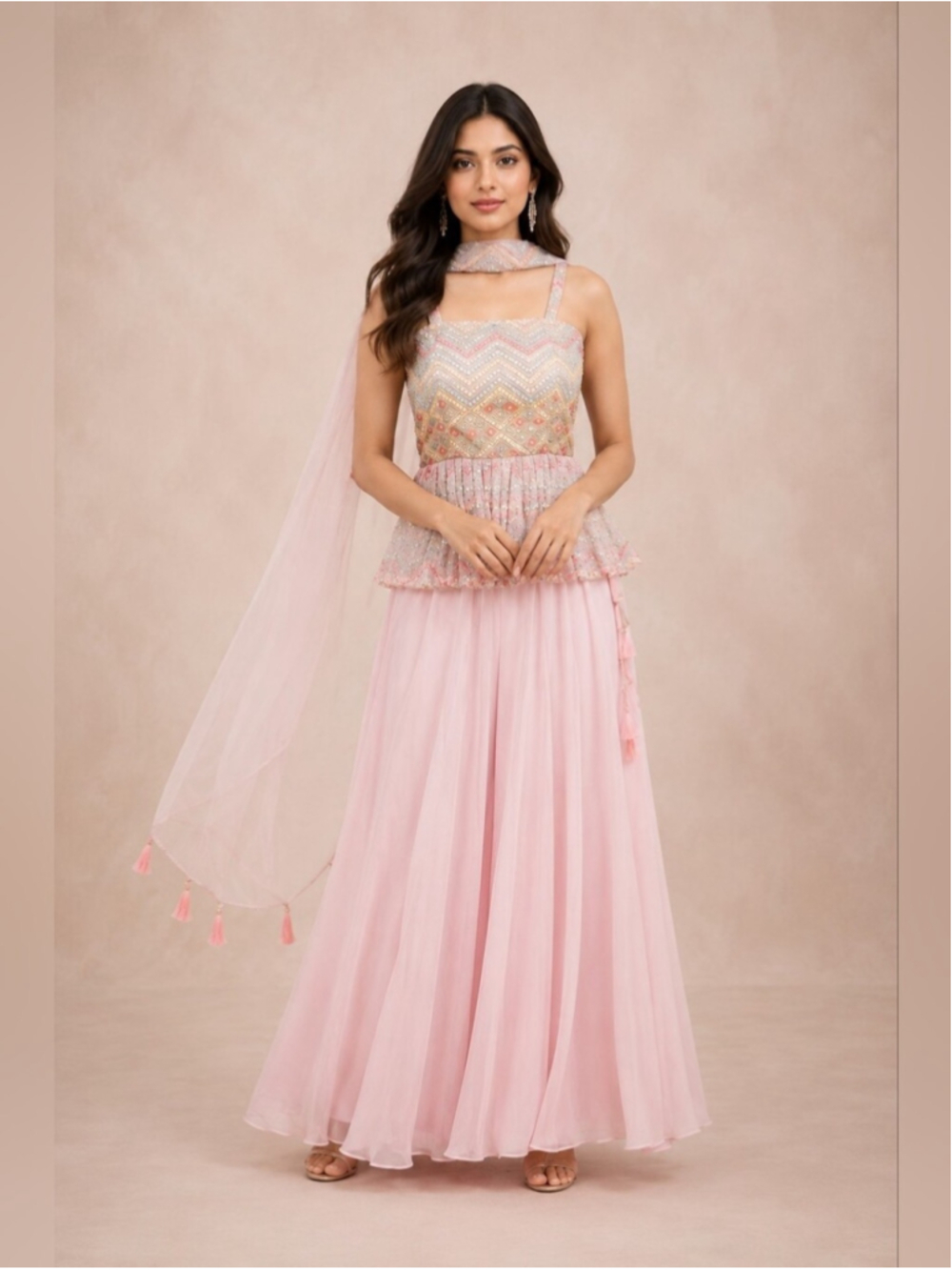 Pink Faux Gorgette Lehenga Choli